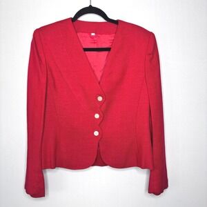 Vintage Peabody House Blazer Size S Scallop Pearl Button Front Cherry Red